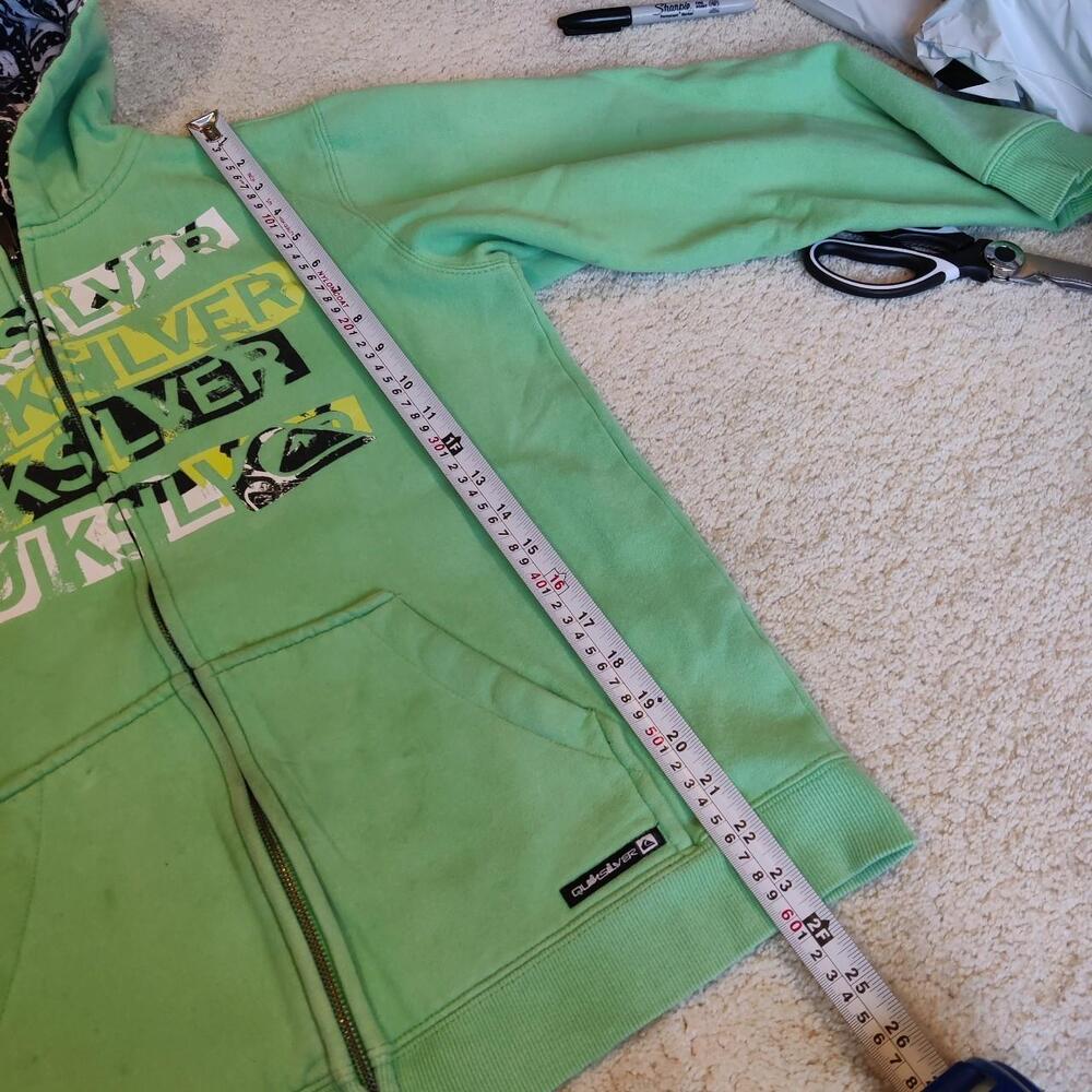 Y2K Quiksilver green zip up hoodie with front and back details - Picture 7 of 8